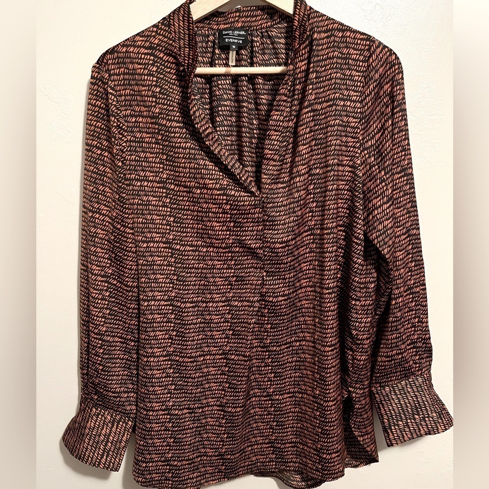 David Lerner x Evereve Mandarin Collar Bombay Stripes Blouse Size Medium Baddie